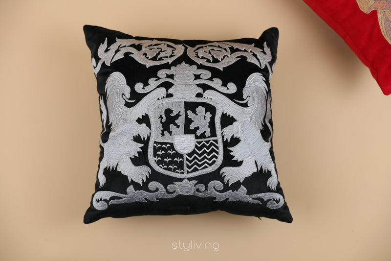 Black Velvet Cushion Cover White Printed