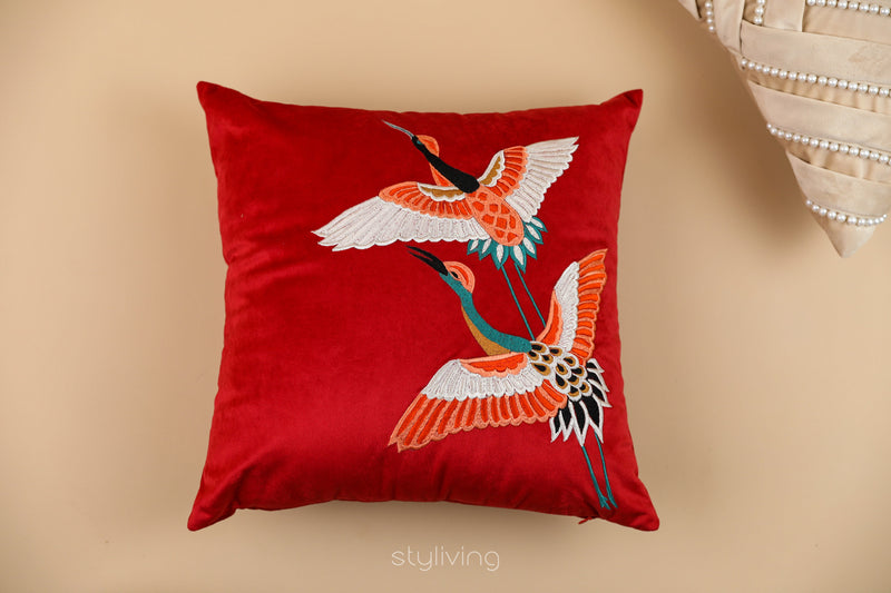 Red Bird Printed Cushion Cover