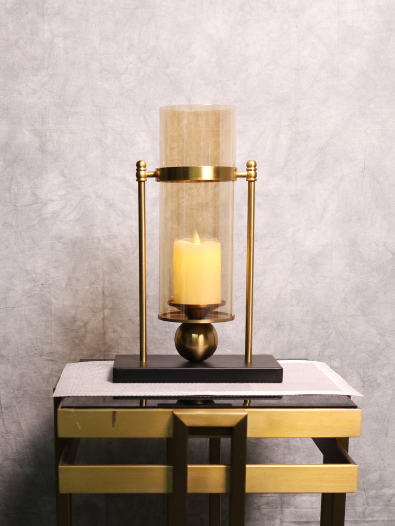 Golden Metal and Glass Candle Stand