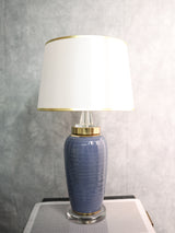 Blue Ceramic Lamp with White Hood