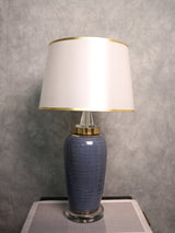 Blue Ceramic Lamp with White Hood