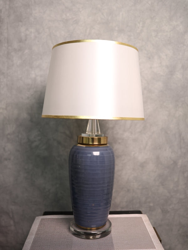 Blue Ceramic Lamp with White Hood