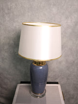 Blue Ceramic Lamp with White Hood