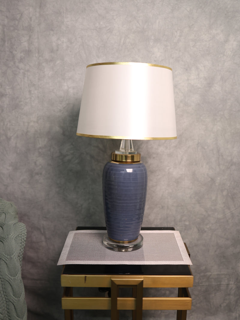 Blue Ceramic Lamp with White Hood