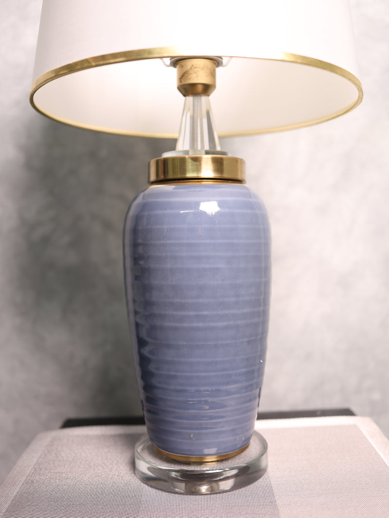 Blue Ceramic Lamp with White Hood