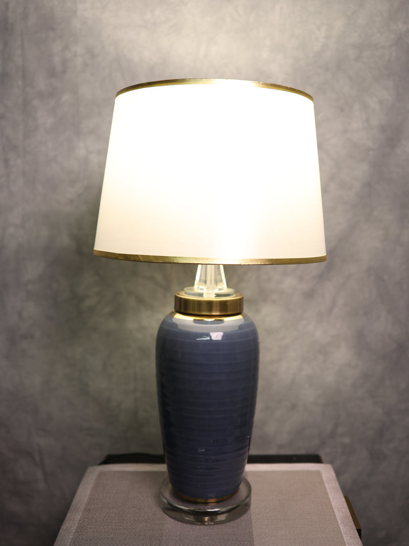 Blue Ceramic Lamp with White Hood