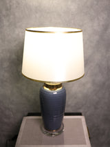 Blue Ceramic Lamp with White Hood