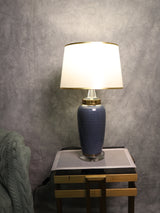 Blue Ceramic Lamp with White Hood