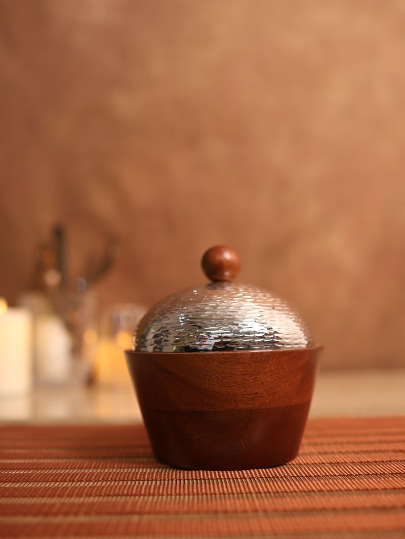 Silver Bowl with Wooden Lid