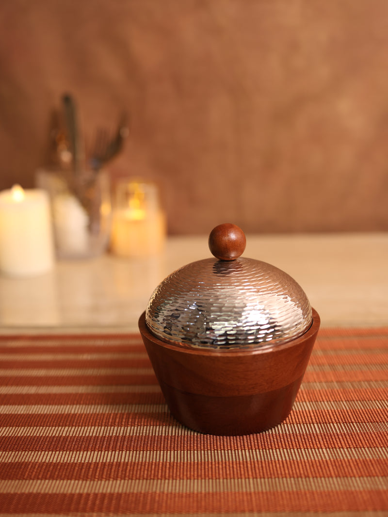 Silver Bowl with Wooden Lid