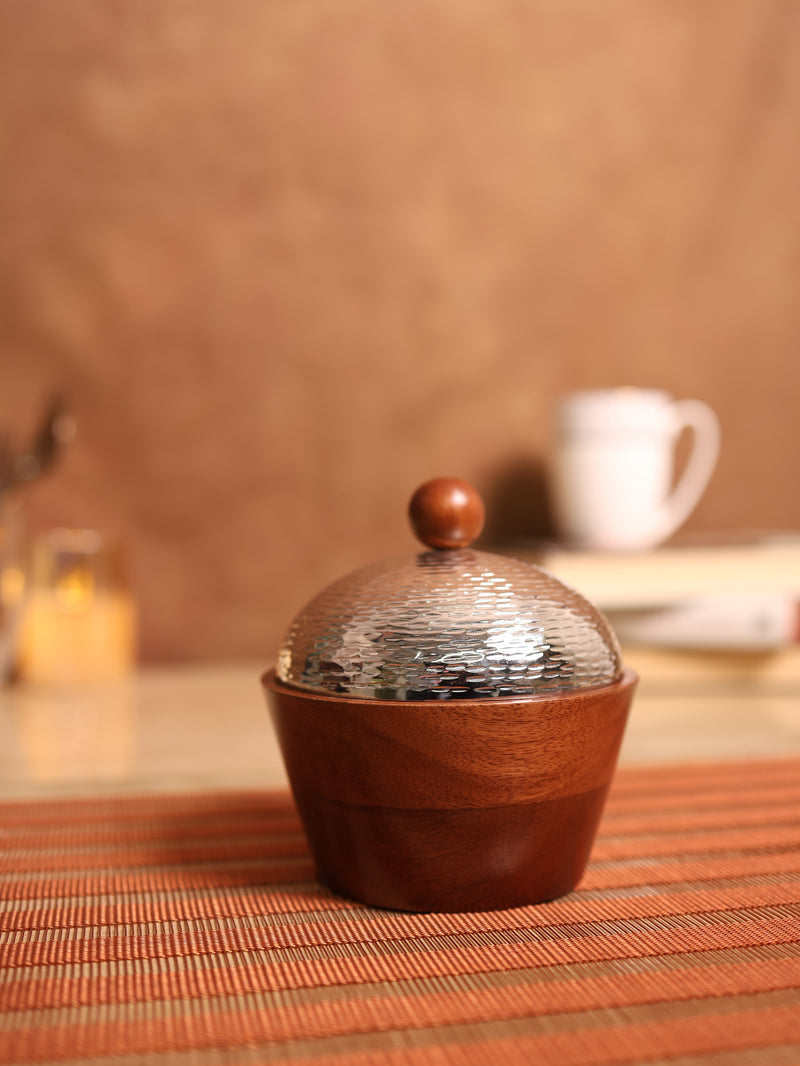 Silver Bowl with Wooden Lid