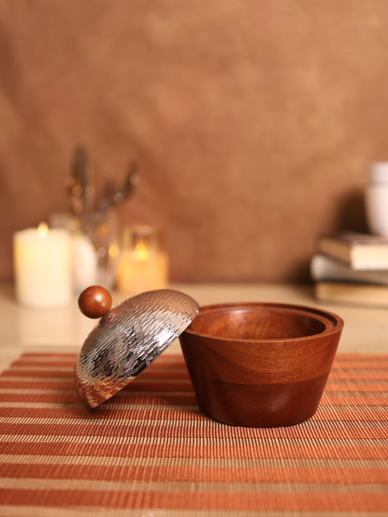 Silver Bowl with Wooden Lid