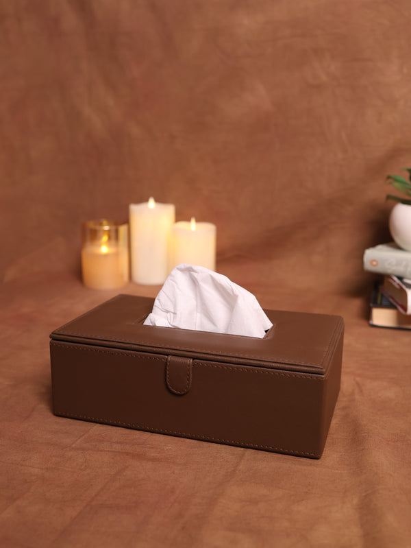 Leather Dark Coffee Tissue Box