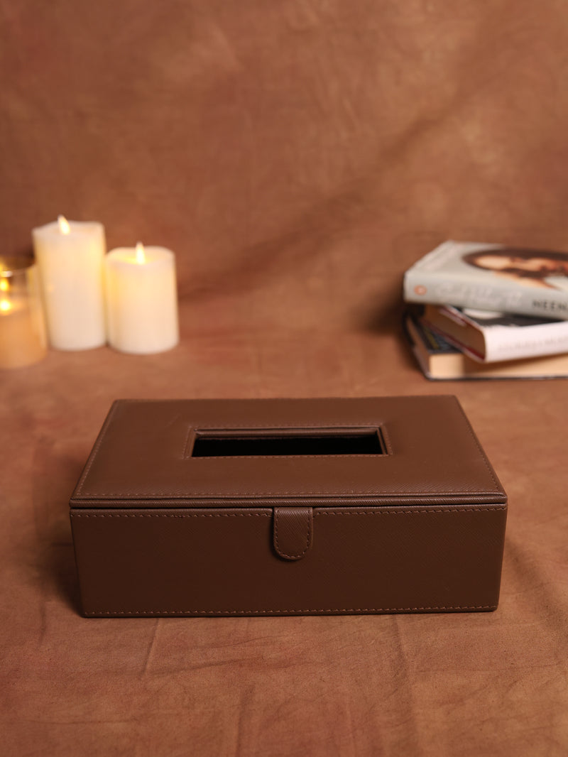 Brown Leather Tissue Box