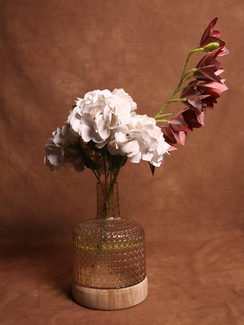 Light Brown Glass Vase with Wooden Base