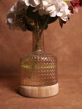 Light Brown Glass Vase with Wooden Base