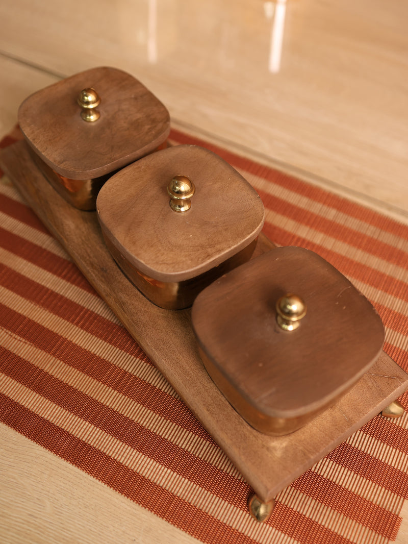 Bowl Set with Wooden Lid Set of 3