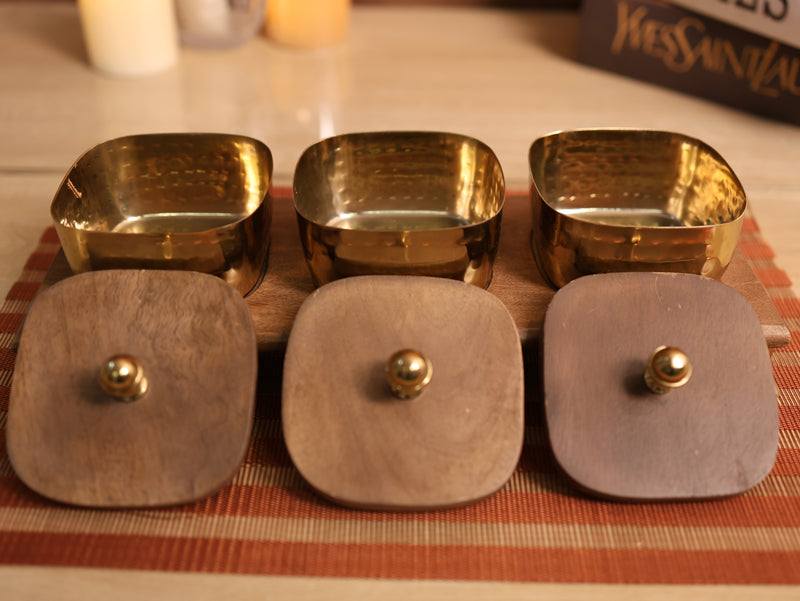 Bowl Set with Wooden Lid Set of 3