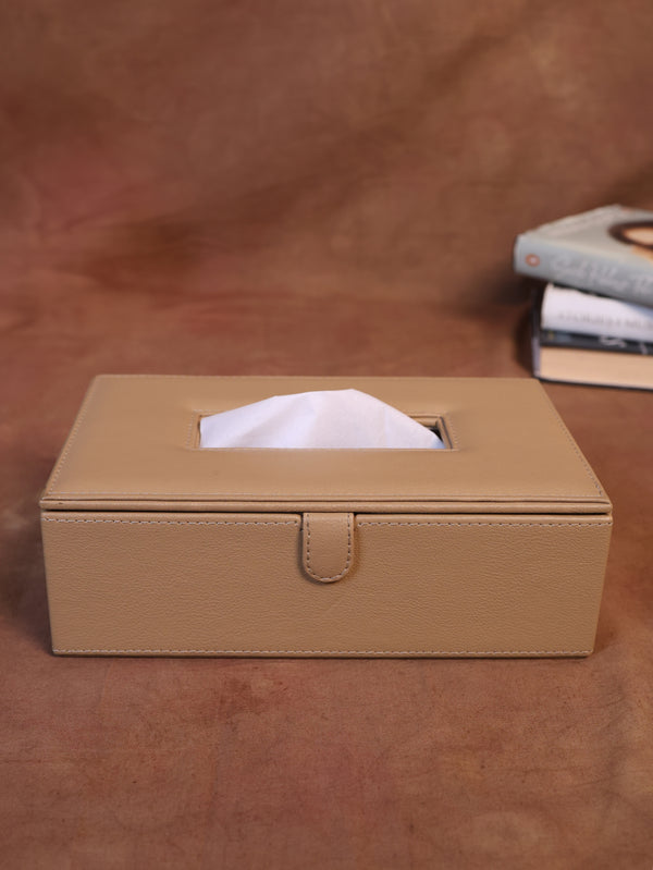 Leather Beige Tissue Box