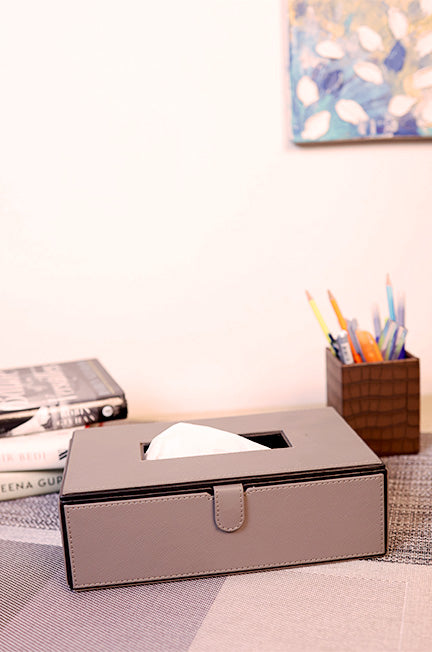 Leather Grey Tissue Box