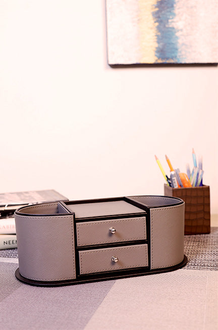 Leather Grey Office Organiser