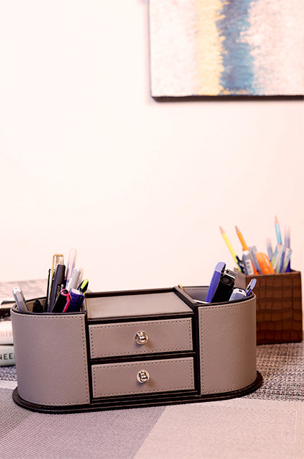 Leather Grey Office Organiser