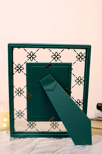 Green Leather and Glass Photo Frame