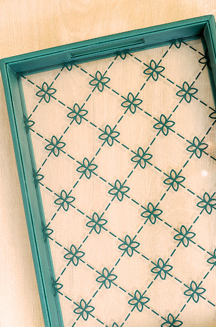 Green Leather and Glass Tray