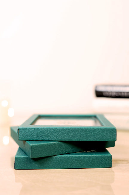 Green Leather and Glass Coasters