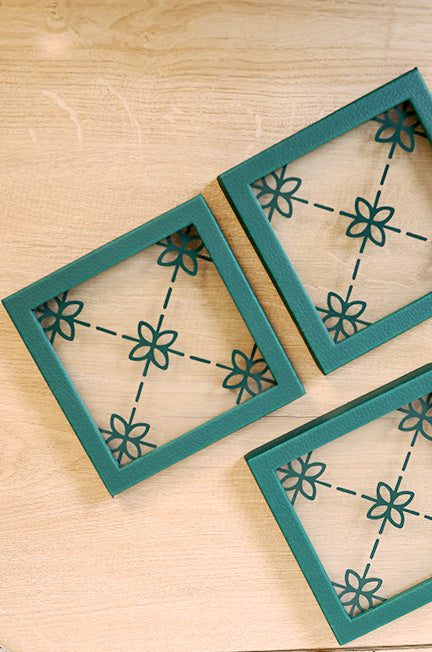 Green Leather and Glass Coasters