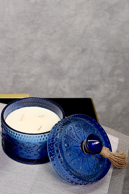 Blue Large Glass Candle