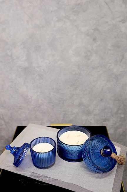 Blue Large Glass Candle