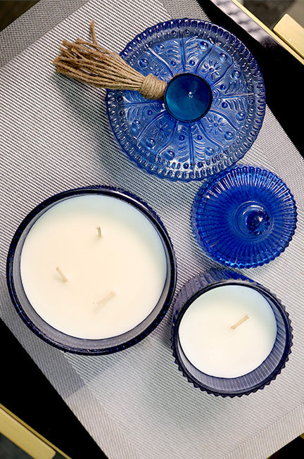 Blue Large Glass Candle