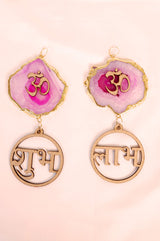 Shubh Labh on Agate (Pink & White)