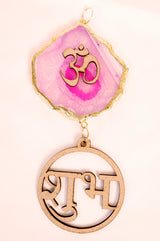 Shubh Labh on Agate (Pink & White)