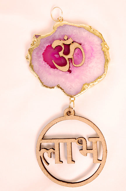 Shubh Labh on Agate (Pink & White)