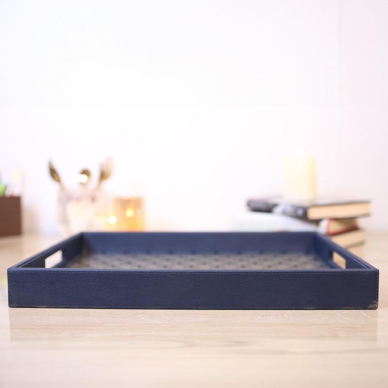 Blue Leather and Glass Tray