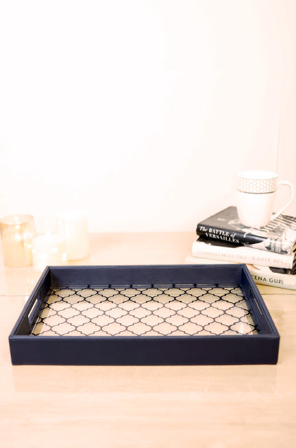 Blue Leather and Glass Tray