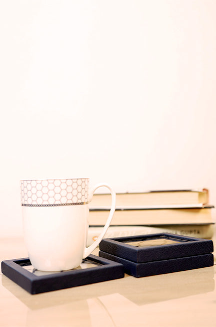 Blue Leather and Glass Coasters