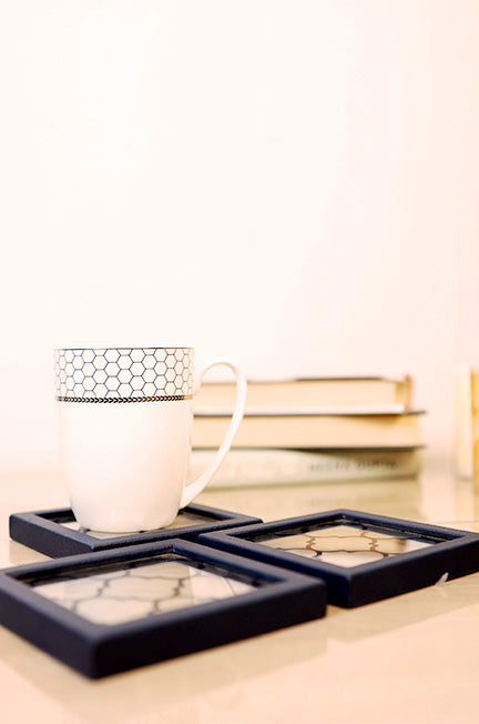 Blue Leather and Glass Coasters