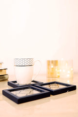 Blue Leather and Glass Coasters